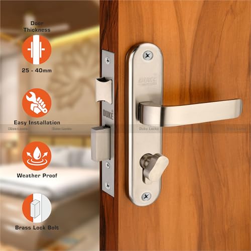 Image of Duke Lock Stainless Steel Mortice Door Set 1008 SS CY for Main Door, Kitchen, Bedroom, Office, Hotel Brass Lock Body with Brass Cylinder and 3 Brass Keys Brass Antique Color 190 MM (8 INCH)