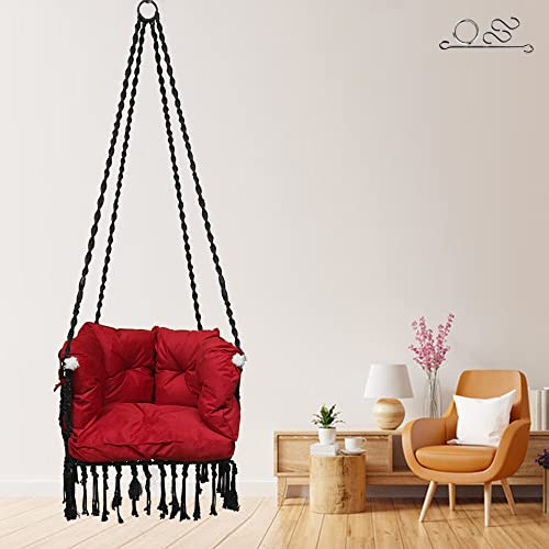 Image of Patiofy Premium C Shape Swing for Balcony /Swing for Adults for Home for Indoor and Outdoor /Jhula for Adults with Full Body Cover Red Cushion (Black)