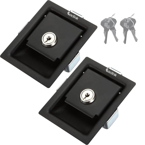 Loclink Truck Tool Box Lock Replacement with Keys, 2PCS Black Flush Mount Stainless Steel Paddle Latch Lock for RV Handle Motorhomes Distribution Cabinets Car Chest Storage Box (2-Pack)