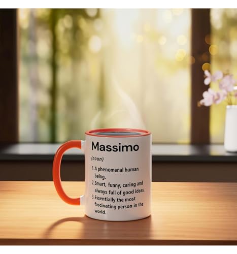Taza de cerámica Massimo con diseño divertido en naranja y blanco miniatura 3