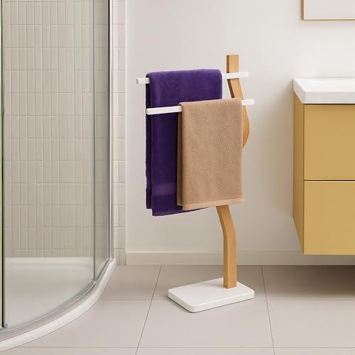 Toallero de pie Relaxdays en metal y madera blanco de 86 cm 4