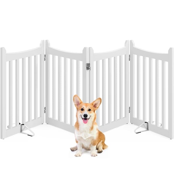 Yaheetech Barrière de sécurité sans perçage autoportante Pliable Parc pour Chien en Bois 201,5×60,5×2cm Barrière Chien Intérieur Parc Chiot Clôture...