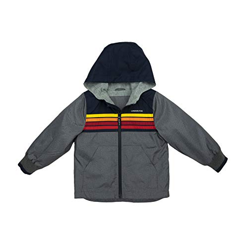 LONDON FOG Boys' Midweight Water Resistant Hooded Jacket, Grey Color Stripe, 7