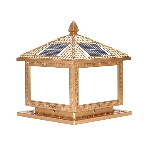 CWVYKNP Farolillos Solares Estilo Farol Chino Lámpara De Columna Dorada Para Exteriores Faroles Solares Tradicionales Para Postes De Portón Iluminación Con Encendido Y Apagado Automático
