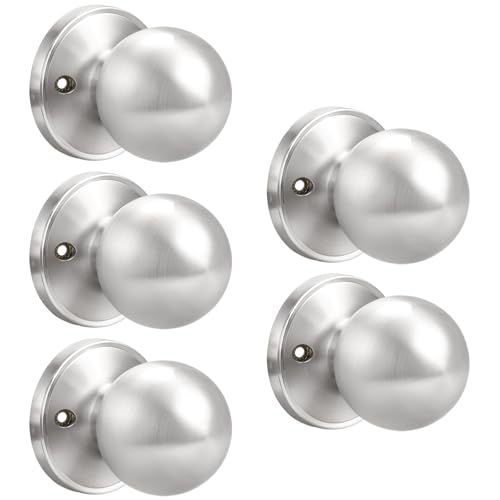 Probrico(5 Pack Round Satin Nickel Single Dummy Door Knobs, Individual Non-Turning Dummy Door Knob Single Side, Interior Door Knobs, Easy Installation