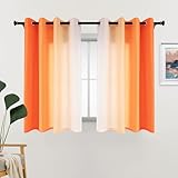 L.Z.E Gardinen Kurz Sichtschutz Lichtdurchlässig Vorhänge Orange Weiß Farbverlauf mit Ösen für Schlafzimmer Wohnzimmer 2er Set Privatsphäre Gardine Vorhang 140 x 145 cm Kurz Dünn