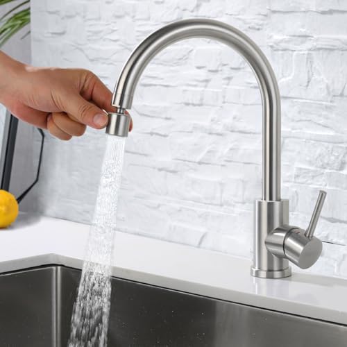 ONECE Robinet de Cuisine avec 2 Jets, Mitigeur Chaud et Froid en Acier Inoxydable, Robinettrie avec Bec Rotatif, Mitigeur Pivotant à 360°, Mousseur...