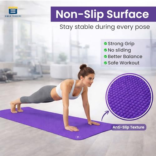 Image of Btag Premium PVC Yoga Mat for Women & Men | Anti-Slip Exercise & Gym Mat for Home Workouts | Lightweight & Durable | 6 mm (Purple)