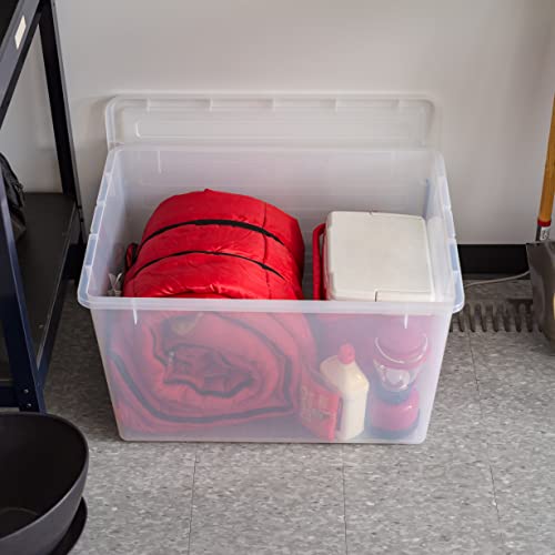 Image of IRIS USA 144 Qt Stackable Plastic Storage Bins with Lids, 3 Pack - BPA-Free, See-Through Organizing Solution, Latches, Durable Nestable Containers, Secure Pull Handle, Made in USA - Clear
