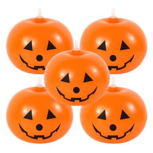 Kit 5 Balões Abóbora Halloween com Luz LED RGB Bexigas Decorativas para Festa, Mesa ou Pendurar Iluminação Noturna, Decoração Assustadora e Reutilizável para Eventos Temáticos