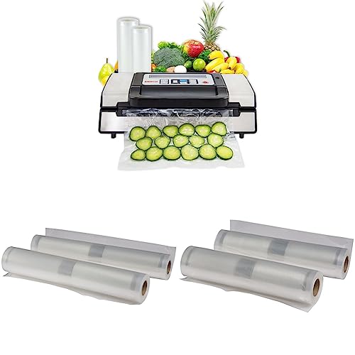 Nesco Deluxe Food VS-12 Vacuum Sealer, Silver & VS-04R Two 11" x 20' Vacuum Sealer Rolls & Vacuum Sealer Bags 8" x 20", Use for Sous Vide or Meal Prep, BPA Free