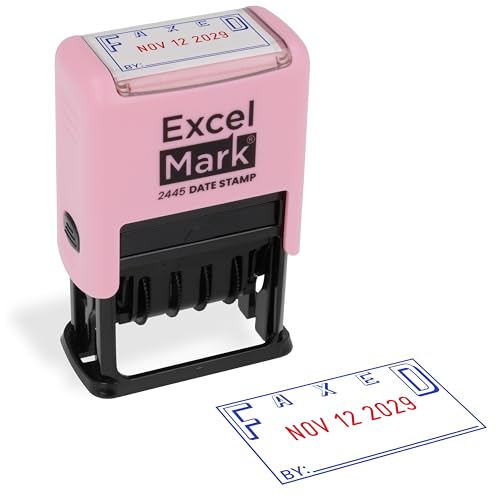 ExcelMark 2445 Date Stamp with Text - Blue and Red Ink (Pink Mount, Faxed)