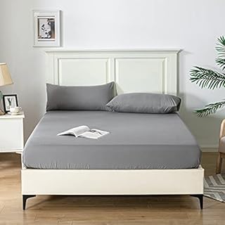 Good Nite King Fitted Sheet Bed Sheets 25CM Extra Deep Pocket Soft and Breathable Fitted Bedding Sheets (Dark Gray, King)