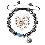 Karseer B Initial Charm Anxiety Relief Gemstone Beaded Bracelet with Pavé CZ Crystal Letter...