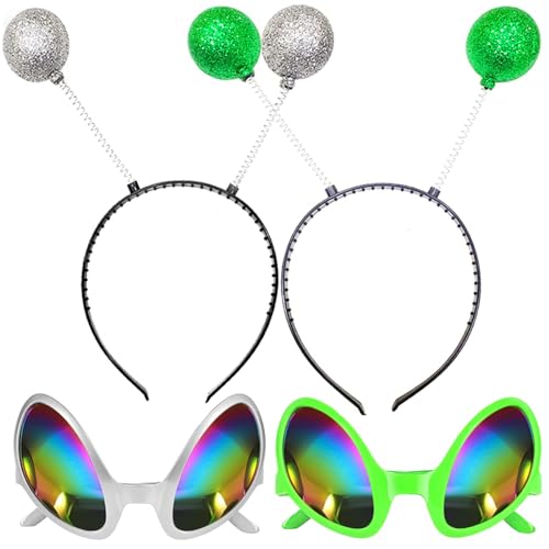 Goenb Gafas de Alienígena Con Diadema y Antena - Accesorios Para Disfraz de Alienígena - Para Mujer, Niños y Adultos - Ideal Para Fiestas de Halloween