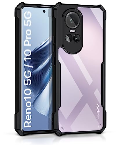 Image of WOW IMAGINE Shock Proof Clear Protective Back Case for Oppo Reno 10 | Reno 10 Pro 5G - AirEDGE Technology | 360 Degree Camera Protection | Transparent Hybrid Back Case Mobile Cover - Black