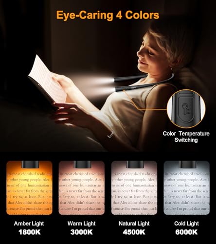 Image of Gritin Book Light, Eye Caring 4-Color&5-Brightness Neck Light Reading Light