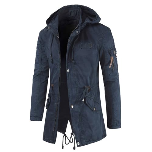 Men's Winter Trendy Thicken Parka Classic Cotton Mid-Long Military Jacket Warm Coat with Detachable Hood2