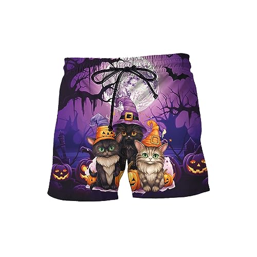 Halloween Mens Shorts - Black Cat Hawaiian Shorts for Men, Mens Swimming Trunks Set 16