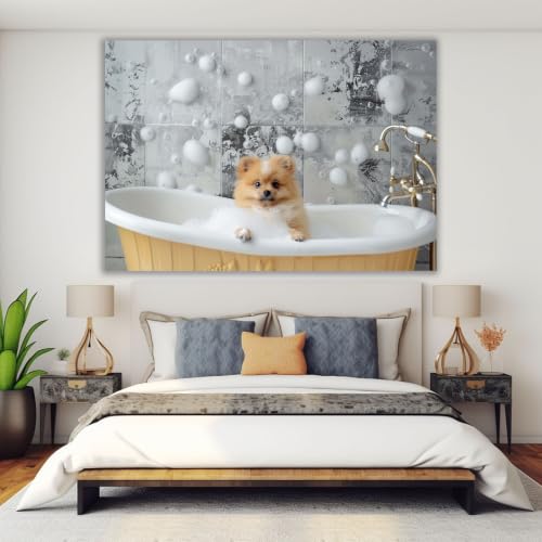 Cuadro de cachorro Pomerania en bañera para llenar de alegría tu baño 4