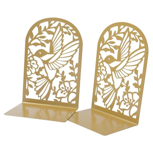 B Baosity 金属製ハチドリブックエンド、装飾ブックエンド、モダン、滑り止めベースデスクトップ装飾ブックストッパー棚ホルダーデスク用, 茶色