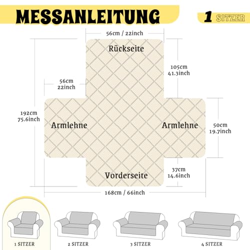 TAOCOCO Sofa Überzug, Sofabezug Wasserdicht Mit Gummiband,Wohnzimmer Anti-Rutsch Gepolsterter Sofaschutz für Haustiere, Katzen, Hunde, Spielende Kinder(Hellgrau, 1 Sitzer)