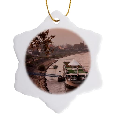3dRose ORN_248826_1 Germany Rhinelandpfalz Speyer Rhine River Cruise Boat Dusk Snowflake Ornament, 3"