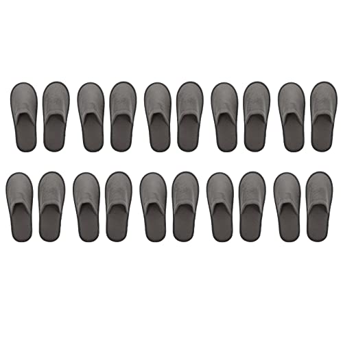 HEALLILY 10 Pairs Spa Slippers Closed Toe Indoor Hotel Slipper Non Slip Disposable Slippers Washable Reusable Hotel Slippers Guest House Slippers for Wedding Travel Party Grey