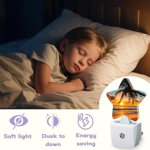 Image of Beach Palm Trees Night Lights Plug Into Wall,Beautiful Sunset Dusk to Dawn Light Sensor Night Light for Kids,Energy Efficient Sleep Friendly Lamp for Bedroom Bathroom Nursery