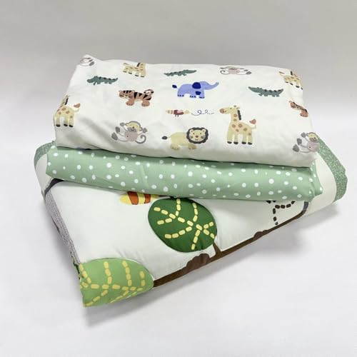 Image of 3 Piece Baby Crib Bedding Set for Boys & Girls - Newborn, Infant & Toddler Nursery Bed Set Decor with Fitted Crib Sheet, Dust Ruffle & Comforter - Safari Friends