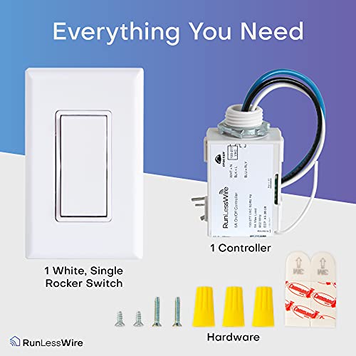 Runlesswire - The Original Self-Powered (No Batteries) Wireless Light Switch & Receiver Kit, No Wifi Needed, Diy, Remote 150+Ft Rf Range - Basic: 1 Receiver, 1 Switch - White #TOP5