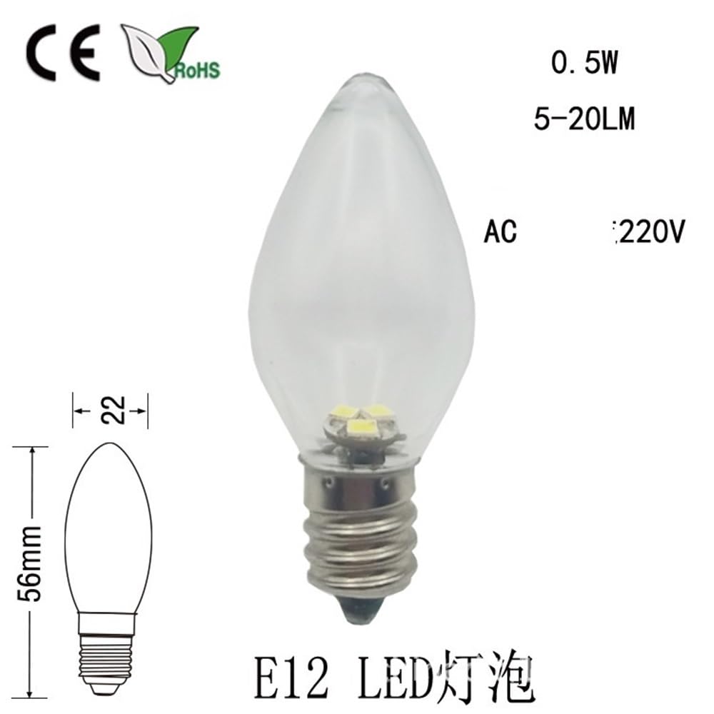 1fortunate lampadine, Confezione da 50, lampada da tavolo a LED con candela AC220V E12 in plastica 0,5 W C7 luce bianca/calda(2700K warm white)