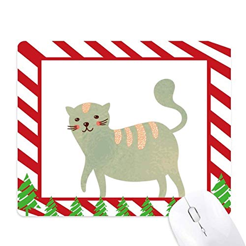Tapis de souris chat cyan aquarelle et canne de Noël pour bureau chic