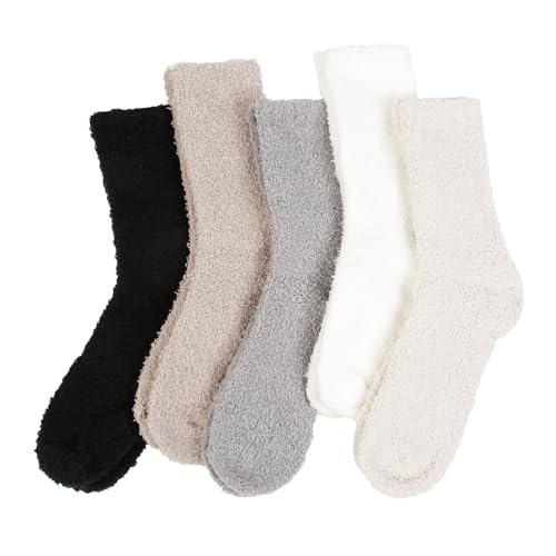 Image of Thermal Crew Socks for Women, 6 Pairs Cotton Quarter Socks in Neutral, Cozy Ankle Socks