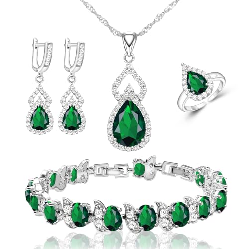 LMXXVJ Women Jewelry Set Platinum Plated Necklace Open Ring Earrings Bracelet Set,Birthday/Anniversary Mother’s Day Jewelry Gifts for Mom/Wife/Sister/Best Friend