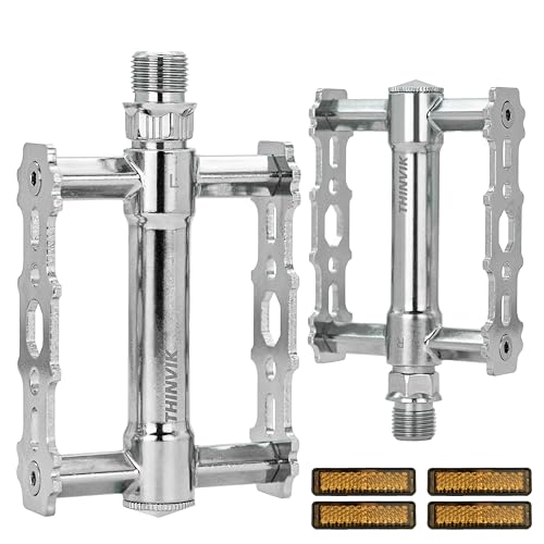 Thinvik Bike Pedals of 9/16 Inch - Retro Silver Bicycle