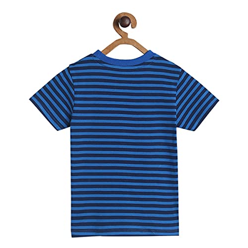 Image of miniklub Boys Blue Black Striped Cotton Pure Cotton T-Shirt
