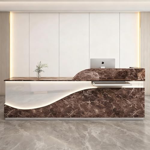 Ddasam レジカウンター 受付カウンター 木製 ロック可能 引出し収納付き 大容量 法人様向け フロントデスク 企業受付 店舗レジ 美容室 アパレルショップ 防塵 配線穴 モダン(220x60x100cm)