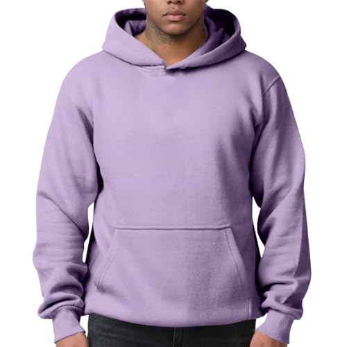 UOFOCO Hoodies For Men Long Sleeve Solid Color Hooded Pullover Sweatshirts Fall Winter Casual Loose Basic Outfits Fb County Hoodie Purples M