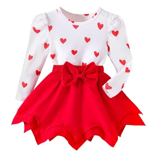 Conjunto de trajes para niñas con camiseta de manga larga y falda roja de San Valentín