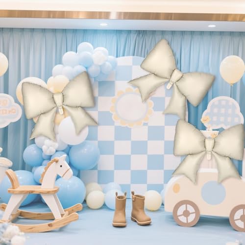 Image of 4Pcs Giant Bow Balloons, 97.5cm /38in Big Elegant Coquette Theme Balloons for Birthday Wedding Engagement & Party Large Decorations Bridal & Bachelorette Supplies (Cream)