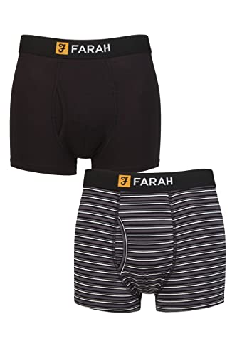 Farah Herren Klassisch Streifend und Schmucklos Bambus SchlĂĽsselloch Trunks Packung 2 Streifen Schwarz/Holzkohle L