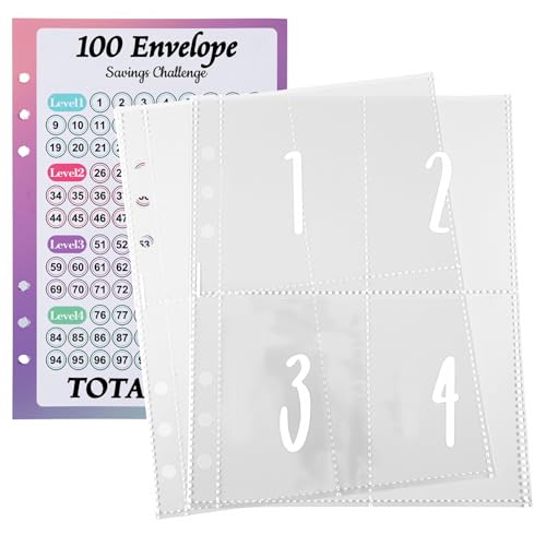25 PCS 100 Envelope Money Saving Challenge Binder 6 Ring A5 Money Saving Binders Challenge Book Budget Binder Planner 1~100 Numbers Multiple Budget Sheets for Cash Stuffing
