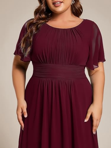 Image of Ever-Pretty Women's Plus Size Formal Wedding Guest Dresses for Curvy Women A Line Chiffon Midi High Low Cocktail Dress