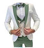 optkeat Mens Jacquard Suit 3 Piece Slim Fit Suits Prom Formal Business Suit for Men Jacket Vest Pants Wedding Suit Sage Green, S