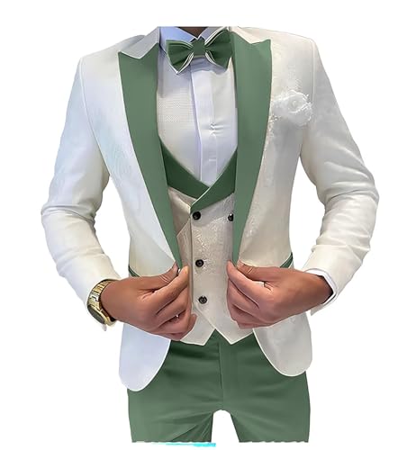 optkeat Mens Jacquard Suit 3 Piece Slim Fit Suits Prom