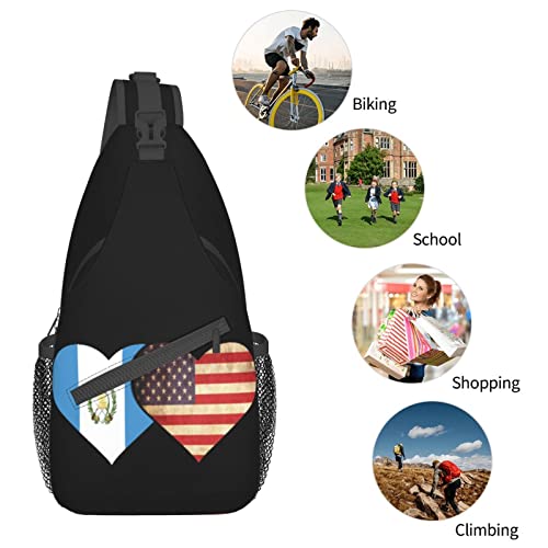 Mochila cruzada unisex negra con banderas Guatemala y USA miniatura 7