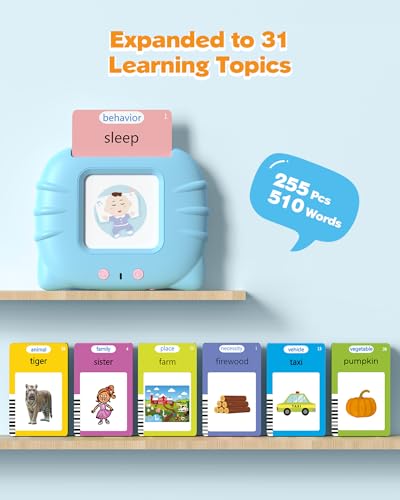 Image of Bilingual Spanish and English Talking Flash Cards for Ages 2+, Pocket Speech Therapy Tools with 512 Words, Montessori Language Learning and Autism Aids (510 Words English Blue)