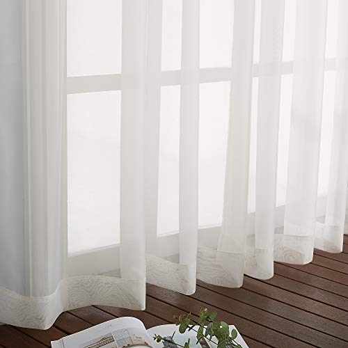Image of NICETOWN Sheer Window Curtains 72 inches Long, Silver Grommet Light Filtering Window Drapes Airy & Breathable Living Room Voile Panels for Flat /Apartment, Beige, 108 inch W Total 2 Pieces