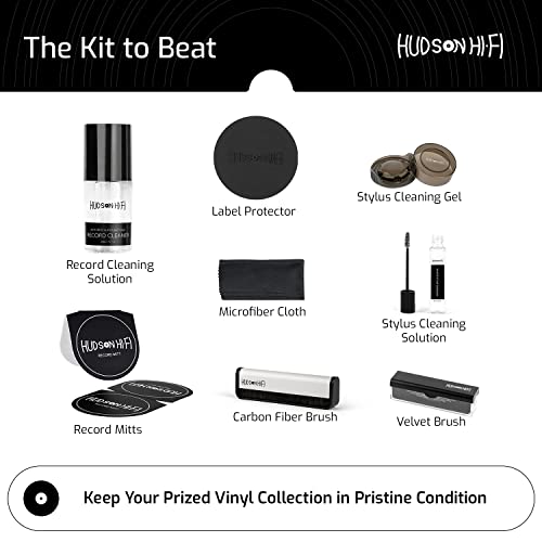 Vinyl Record Cleaning Kit 9-in-1 - Record Mitts, Anti-Static Record Cleaner w/Microfiber Cloth, Label Protector, Velvet & Carbon Fiber Record Cleaning Brush, Gel Stylus Cleaner for Record Needles